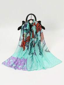 1pc Lightweight Summer Scarf With Star, Zebra Print, Geometric Pattern, Butterfly Prints - Multicolor - View 4