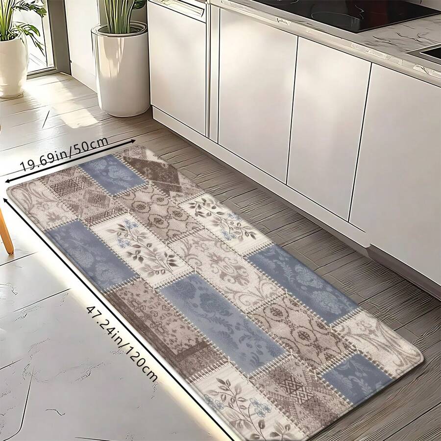 1 tấm thảm chùi chân in họa tiết hoa và hình học cổ điển, thảm nhà bếp mềm mại chống trượt thấm hút có thể giặt bằng máy, thảm trang trí nhà hình chữ nhật lông thấp chống bụi bẩn cho phòng tắm, phòng ngủ, nhà bếp, phòng giặt ủi - Nhiều màu - Xem 1