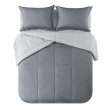 7-Piece Reversible Bed In A Bag Comforter Set With Sheets, Blue Floral, Queen - 灰色的 - 查看 6