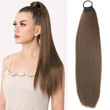 24Inch Long Straight Ponytail Extension With Hair Tie Synthetic Straight Ponytail Thick Braiding Fake Pony Tails Hairpiece For Women Daily Use - Multicolor - View 12