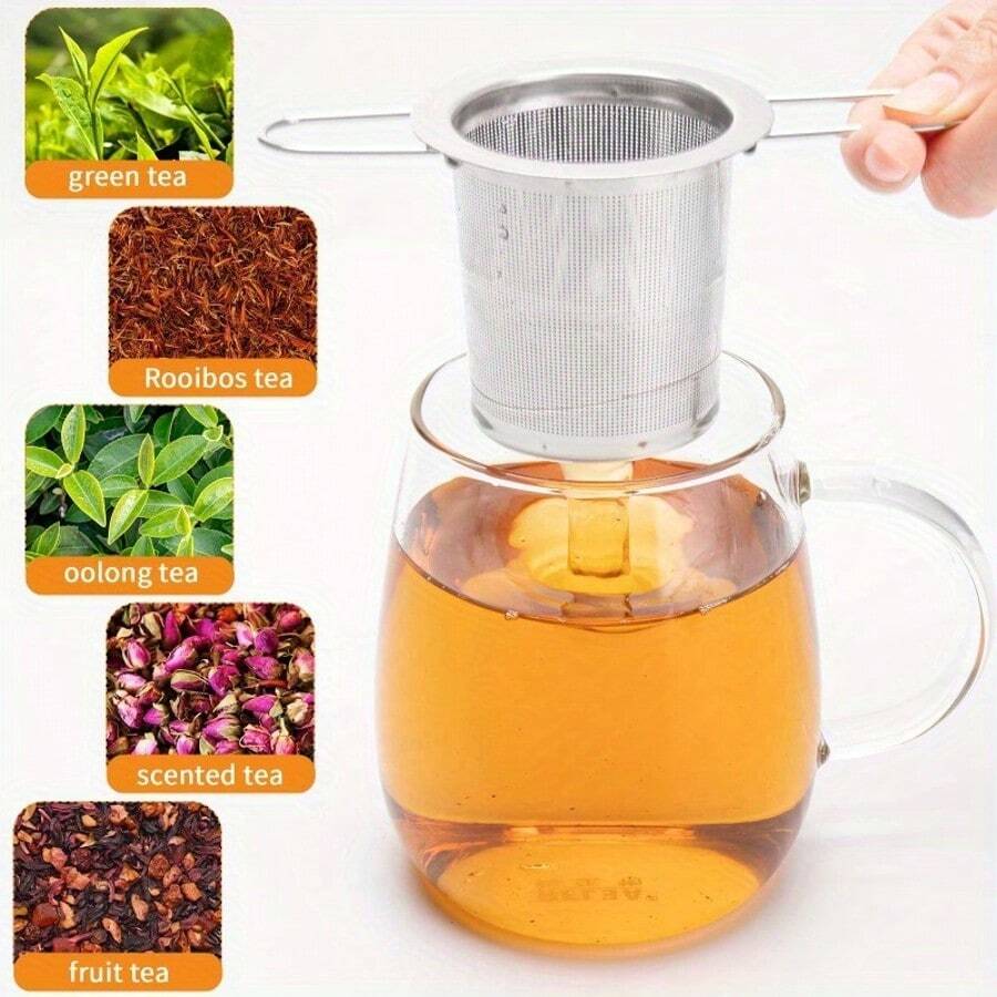 304 Stainless Steel Tea Strainer Reusable Tea Drain Tea Infuser Tea Leaf Spice Tea Filter Kitchen Accessories Tea Infuser Fine Mesh Filters, Handled Tea Strainers Filters, Large Capacity Tea Strainer Back To School - Silver - View 1