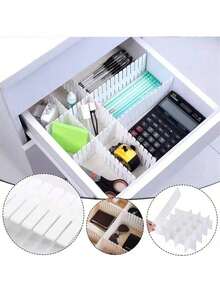 12pcs Adjustable Plastic Table & Drawer Organizers Dividers - Multipurpose Office, Dorm, Home Storage System - Multi-Functional Divider Accessories - Multicolor - View 4