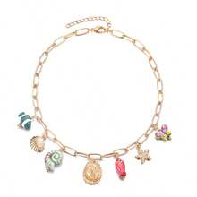 1pc 2025 Spring/Summer Handmade Boho Style Pearl Ceramic Pendant Necklace, Featuring Chic Seashell, Ceramic Fish & Pearl Charms, Suitable For Beach Vacation - Small Fish Ceramic Conch NK - View 6