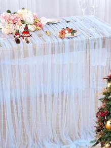 1pc-Faux Pearl Decor Table Runner, Wedding White Pearl Tulle Tablecloth, Wedding Arch Decoration Reception Bridal Shower, Party Decoration, Chair Streamer, Event Background Wall Decor,Christmas, Wedding Decoration Nylon Mesh Fabric New Pearl Hollow Mesh Fabric Valentine's Day