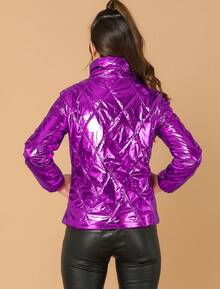Women's Christmas Puffer Jacket Holographic Shiny Metallic Jacket - 紫色 - 查看 5