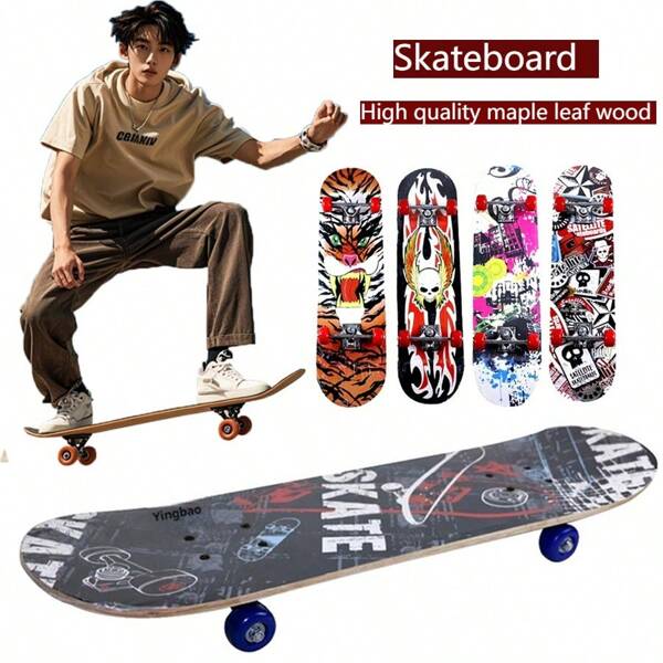 1 stuk 2025 Nieuwkomer - Esdoornhouten Double-Kick Skateboard, Stalen Kraalwielen, Wedstrijdspeelgoed Skateboard, Hoogwaardig Materiaal, Geweldig Voor Verjaardagen, Halloween, Kerstcadeaus