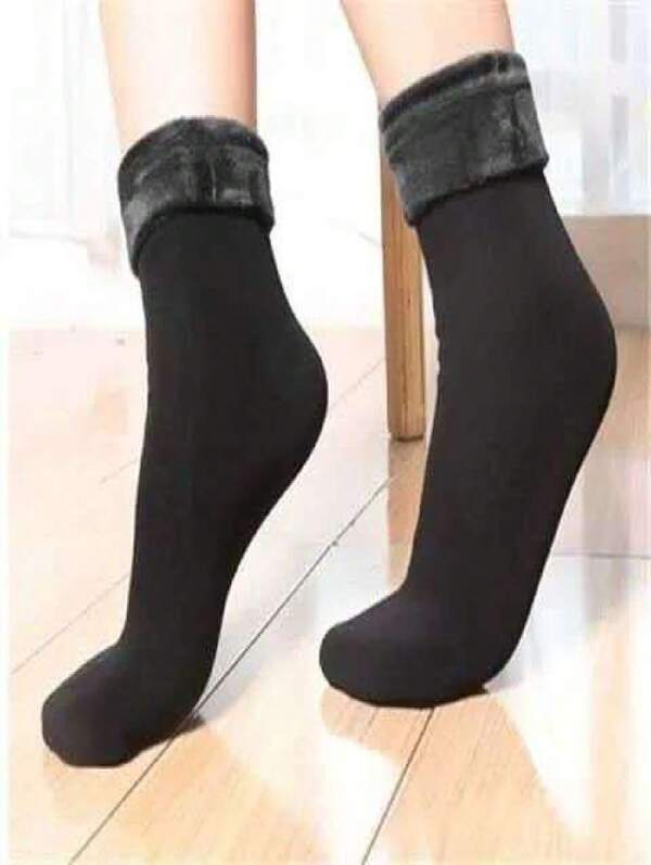 Kit 3 6 12 pares Meias Grossas De Térmicas Flexíveis preto Femininas De Inverno 35-40