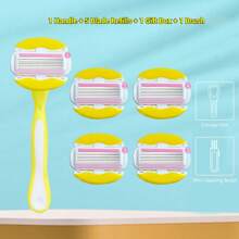 Lâminas para Mulheres, Lâminas para Mulheres para Barbear com 6 Lâminas, Lâminas de Barbear com Tira de Umidade Suavizante e Alça Antiderrapante, Lubrificação de 360° Reduz a Irritação, Remoção de Cabelos, Para Rosto, Braços, Pernas, Mãos, Axilas, Aparador Corporal Feminino, 1 Cabo com 5 Refis de Lâmina, Remoção de Cabelo, Lâmina Facial, Lâmina de Barbear, Removedor de Pelos Faciais, Auto Cuidado Epilador, Ferramentas de Cuidados de Verão, Aparador Corporal para Viagem, Itens Essenciais de Férias