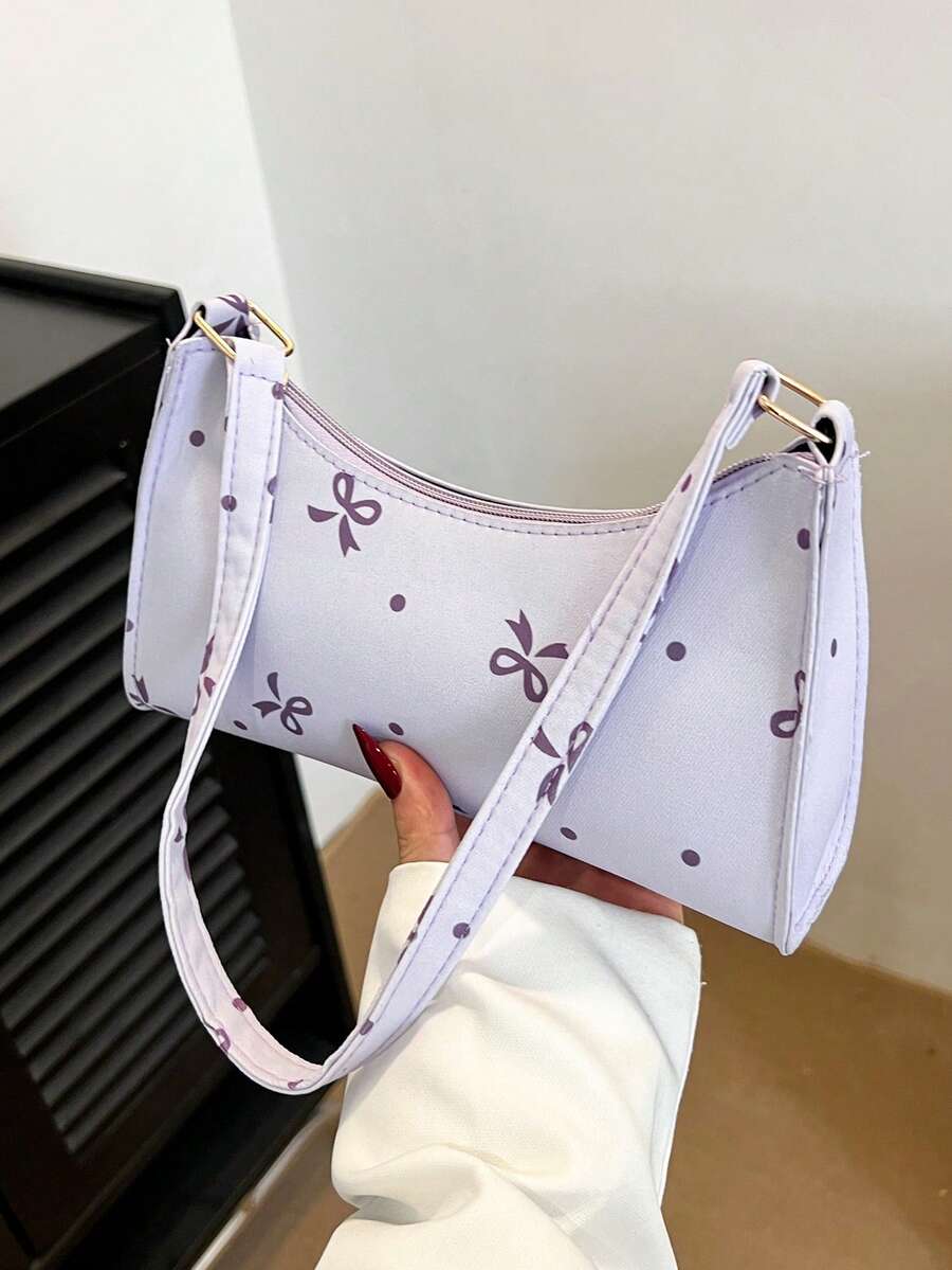 Solid Color Minimalist Luxury Bow Shoulder Bag - Purple - View 1