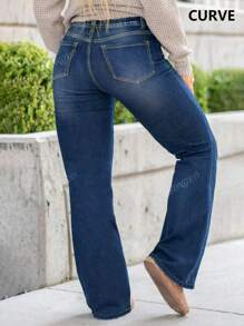 Plus Size Women's Stretchy Flare Jeans, Long Slim Leg, Versatile For Commuting, Summer
