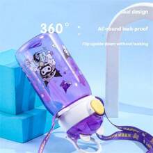 Sanrio 1pc Sanrio Kuromi Themed Kids Water Bottle, Cute & Portable Summer Cup For School, Cartoon Design With Straw