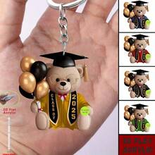 1pc 2D Flat Acrylic Keychain, Cute Graduation Bear Acrylic Keyring, Suitable For Phone, Car Air Vent, Backpack And Wallet Accessories, Perfect Gift For Friends