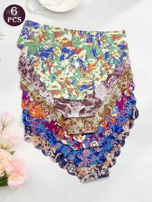 6 Pcs Women Floral Print Comfortable Briefs Multi-Colored Wavy Edge Sexy Panties Underwear Breathable Soft Knickers - Multicolor - View 3