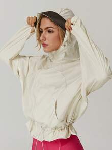 MASKERT Chaqueta ligera para mujer de protección solar para exteriores, de cintura corta, chaqueta transpirable de protección solar para primavera - Albaricoque - Ver 3