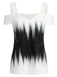 Completo da vacanza estiva per donna, elegante maglietta a spalle scoperte con stampa floreale, blusa estiva casual