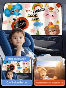 1pc Children Car Window Shade Curtain, Magnetic Summer Baby Sun Blocking Heat Insulation Blind With Cartoon Pattern, Can Be Used As Children Gift