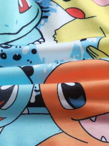 pokemon Pantalones cortos de verano informales para hombres con estampado de dibujos animados y cordón a la cintura