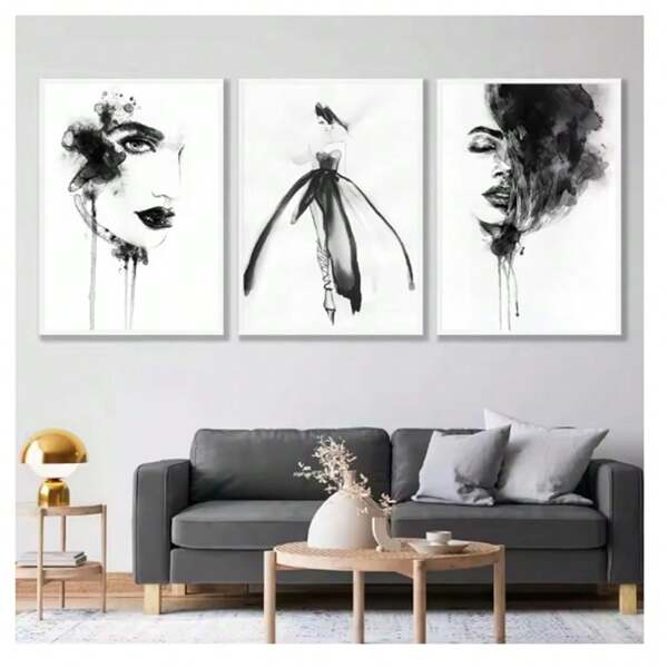 1pc Frameless Vintage Painting Ink Painting Fashion Black And White Poster Watercolor Women's Face Cat Path Gallery Wall Arts Picture Modern Minimalism Living Room Bedroom Dormitory Study Cafe Office Wall Decoration Home Decoration ,Wall Art With Frame