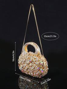 1pc Glittering Elegant Party Handbag, Luxury Women's Crystal Clutch Bag, Fashion Perfume Tote Bag, Handmade Sparkling Crystal Studded Purse, Suitable For Noble Ladies Attending Parties, Balls, Gatherings And Banquets (Fits 6.5" Phones) - Multicolor - View 9