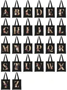 Fashion Casual Shoulder Bags Gold Letter Printing Shopper Canvas Foldable -Friendly Shopping Bag Tote Handbags Large Capacity Travel Grocery BagSchool Bag,Back To School Backpack,Large Capacity,Lightweight,Portable,Laptop Compartment, Suitable For Teen Girls Women College Students, Perfect For Back To School,College,Middle School, High School,Work , Business, Commute
