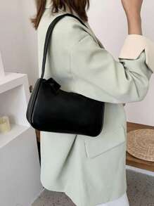 Bolso de hombro mini de unicolor, bolso pequeño de piel de PU, bolso de mano versátil y casual sencillo, bolso tipo baguette francés con gran capacidad y cremallera, adecuado para salidas, citas, compras, monedero, bolso para teléfono