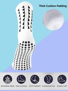 1 Pair Men's Non-Slip Soccer Socks With Footpad, Cushioned For Football/Basketball/Hockey Sports, Fall