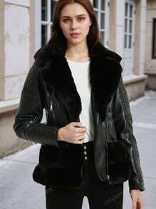 Cappotto di lana da donna, giubbotto di pelliccia finta, parka invernale caldo con cintura