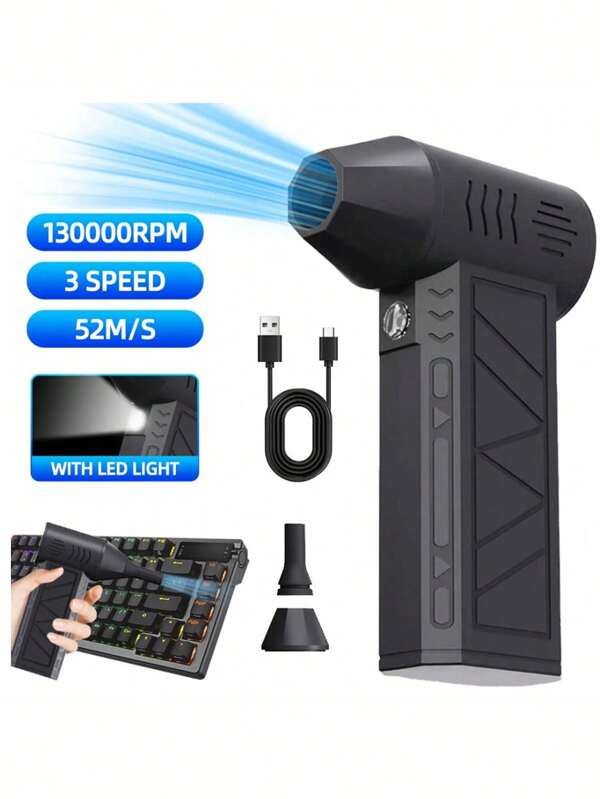 1PC Turbo Jet Fan, Mini Air Blower 130000RPM Turbo Fan, 3 Gear Adjustable Electric Air Duster, Wind Speed 52m/S Brushless Motor Handheld Duct, Car High-Performance Cyclone Turbo, Air Cushion Inflation, Blow Dry Pets, Barbecue Hair Dryer