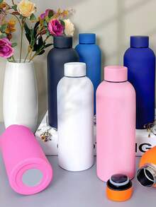 1 pièce Bouteille d'eau isotherme de 500 ml à finition mate de couleur unie, tasse de sport outdoor, tasse de voiture, bouteille isotherme en acier inoxydable à double paroi étanche, avec corps en caoutchouc pour le DIY, fond plat convenant pour le lait, le café, le thé, le jus, les voyages, l'usage quotidien et les cadeaux - Multicolore - Voir 3