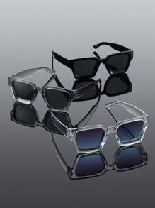 3 pièces Montures de lunettes carrées en plastique de style vintage moderne et simple pour homme. Style de rue. Accessoires pour sorties en famille, tenues de sortie, affaires, navigation, fête sur la plage. Idéal pour les vacances d'été à la plage, les activités en plein air et les voyages.