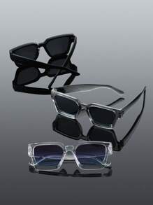 3 pièces Montures de lunettes carrées en plastique de style vintage moderne et simple pour homme. Style de rue. Accessoires pour sorties en famille, tenues de sortie, affaires, navigation, fête sur la plage. Idéal pour les vacances d'été à la plage, les activités en plein air et les voyages.