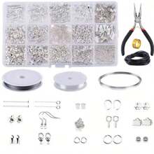 750 Stücke Schmuckherstellungs-Starterset mit Ohrringen, Halsketten-Verbindungselementen, DIY-Perlen, Zangen-Werkzeugen, Schmuckreparatur-Werkzeug-Set, Schmuckzubehör geeignet für Erwachsene und Anfänger