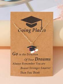 Goodwaro 1pc Graduation Rhinestone Decorated Alloy Mortarboard Pendant Necklace, 2025 Women Graduation Jewelry Gifts - Gold - View 12