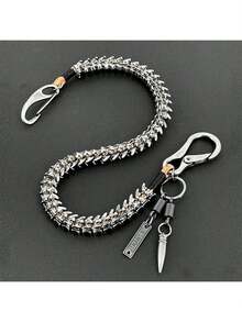 Cadena para pantalones vaqueros, vaqueros, motociclistas, estilo punk rockero, con tachuelas, llavero con quilla, cadena para billetera para hombre - Plateado - Ver 1