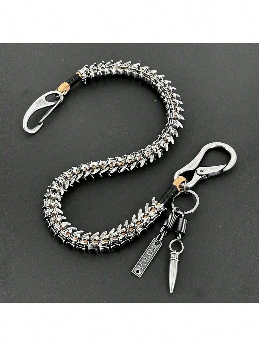 Cadena para pantalones vaqueros, vaqueros, motociclistas, estilo punk rockero, con tachuelas, llavero con quilla, cadena para billetera para hombre - Plateado - Ver 1