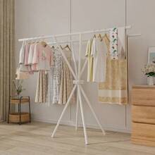 1 pièce Nouveau séchoir pliable, Fête des Mères, support à vêtements en métal moderne à double barre, grand support autoportant, design minimaliste, séchoir extérieur facile à assembler