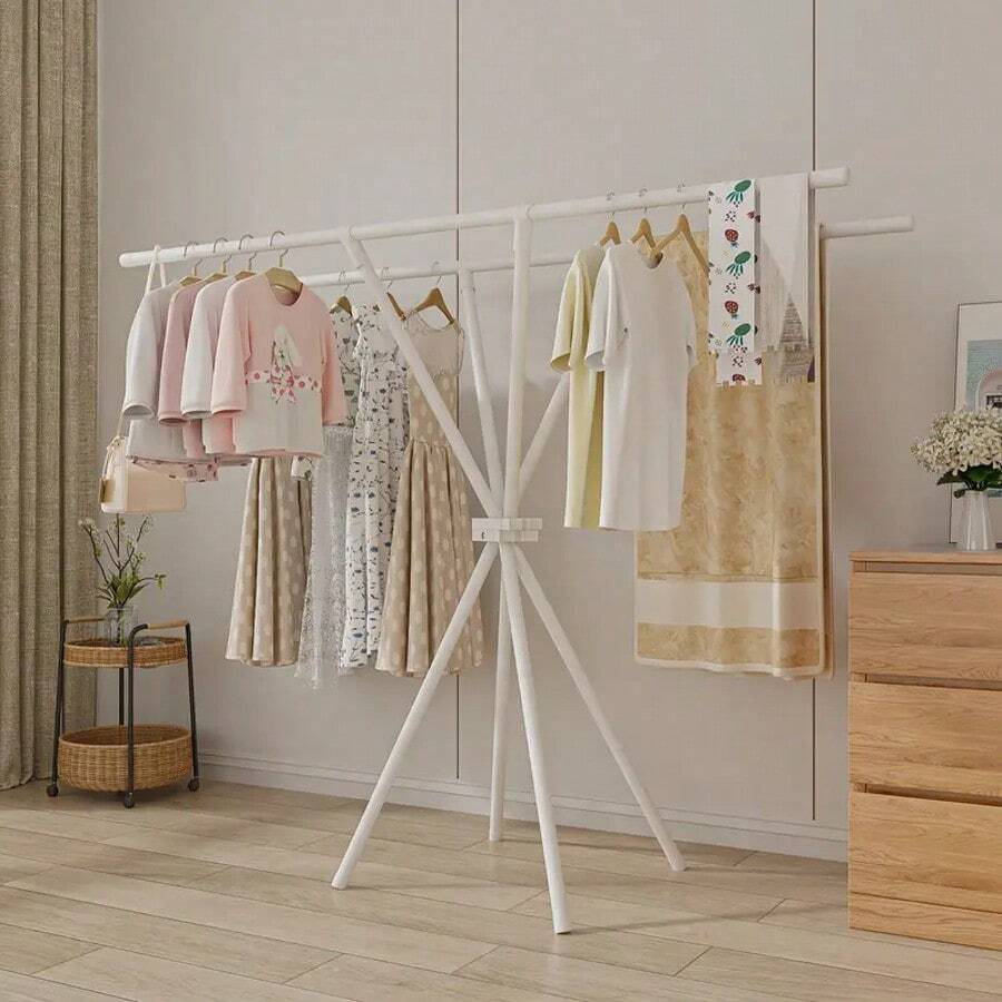 1 pièce Nouveau séchoir pliable, Fête des Mères, support à vêtements en métal moderne à double barre, grand support autoportant, design minimaliste, séchoir extérieur facile à assembler
