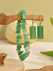Conjunto de Joias de Pedra Natural Assimétrico Elegante, Colar de Contas Feito à Mão Vintage, Pulseira e Brincos, Joia de Pedra Preciosa Versátil, Presente para Mulheres, Adequado para o Dia das Mães e Feriados