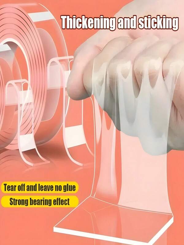1 Roll Reusable Clear Nano Tape, Double Sided Adhesive For Removable Items - Washable Strong Adhesive Tape