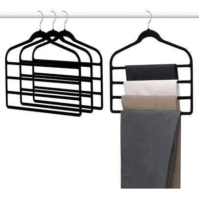 4-Pack Velvet Multi-Layer Hangers - 360° Swivel Space Saving Closet Organiser For Jeans/Trousers/Belts, Non-Slip Wardrobe Storage Accessories