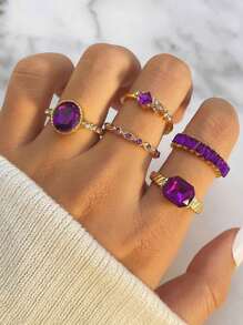 5 piezas, Minimalista, Anillos decorados con diamantes de imitación en forma de rombo y gota de agua, adecuados para mujeres, accesorios para fiestas, regalos especiales para familiares y amigos
