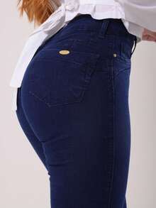 Women's Premium Flare Butt Lifting Jeans With Elastane Lycra High Waist Shaping Dark Blue High Waist - Rửa tối - Xem 3