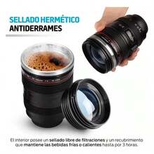 BLACK MAMUT Termo de Acero Inoxidable en Forma de Lente de Cámara, Taza de Café De Lente de Cámara, Tapa Antiderrame Con Capacidad de 300ml, Termo Para Bebidas Calientes Portatil Para Oficina, Casa, Escuela, - Negro - Ver 7