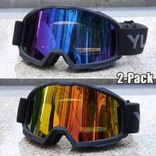 2 paquetes de gafas de motocicleta color rosa y negro para uso todoterreno y motocross, con lentes de espejo de color para mujeres, a prueba de viento para esquí y nieve - Multicolor - Ver 3