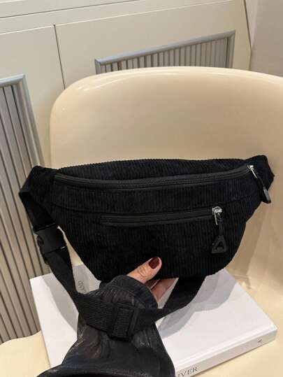 Fashionable Solid Color Zippered Waist Bag, Corduroy Chest Bag, Suitable For Shopping, Wallet, Young Women, College Students, Newcomers, White-Collar Workers. They Are Perfect For Offices, Colleges, Jobs, Business, Commuting, Outdoor Activities, Traveling And Outings