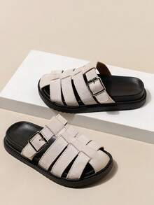 Woven Slip-On Mule Sandals For Girl, New Flat Flip Flop Roman Slippers For Summer - Beige - View 4