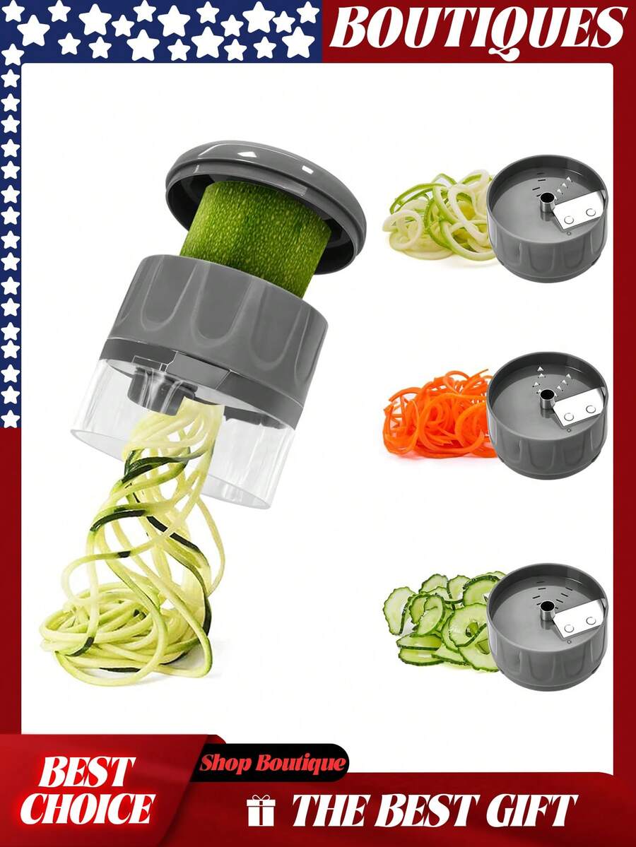 Vegetable Spiralizer 3 In 1 Spiralizer For Veggie Noodles Adjustable Zucchini Noodle Maker Vegetable Chopper For Cucumber, Zucchini, Carrot- Dark Grey
