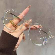 1pc Women Square Brown Clear Lens Glasses, Suitable For Daily Commute And Street Style - Multicolor - View 7