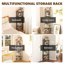 高角架，3/4/5 层现代转角书架，木质和金属转角植物书柜，适用于客厅、角落空间