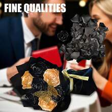 300 片预制缎带玫瑰花瓣半成品，适用于永生玫瑰 DIY 永久花束，永生花艺，玫瑰花瓣缎带花瓣，适用于结婚周年纪念日生日母亲节 - 黑色 - 查看 4